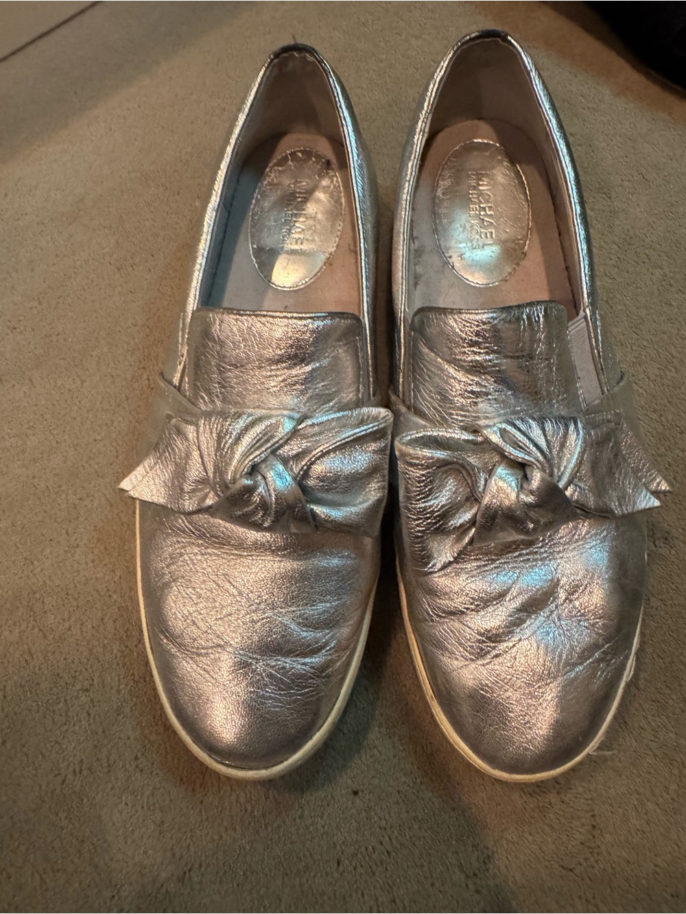 Michael Kors Metallic Silver Knot-Accent Slip-On Loafers